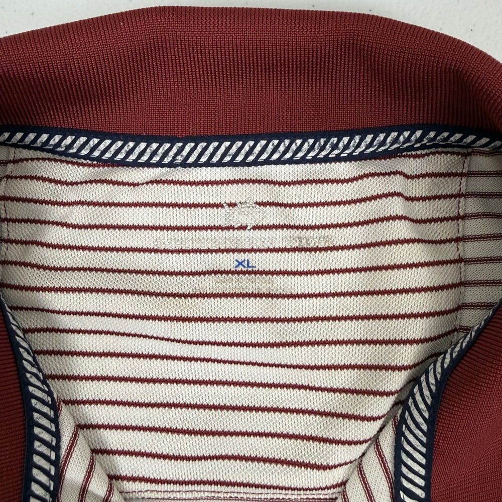 Southern Tide Mens XL Striped Short Sleeve Polo Shirt Maroon White Skipjack Logo - Picture 5 of 8
